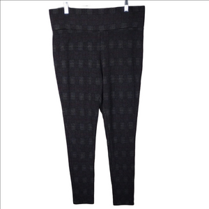 Tahari Black Window Pane Glen Plaid Mid Rise Elastic Waistband Pull On Leggings